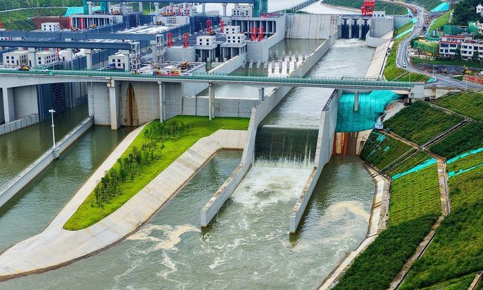 Toàn cảnh khu vực đầu mối Madao thuộc kênh đào Bình Lục tại Lingshan, Quảng Tây (Trung Quốc). Ảnh: VCG