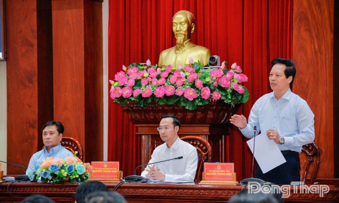 Đồng chí Nguyễn Thành Diệu, Phó Chủ tịch UBND tỉnh phát biểu tại phiên họp.