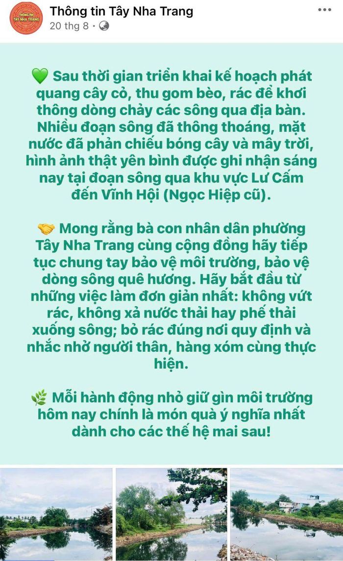 Nội dung tuyên truyền về bảo vệ môi trường Trên Fanpage “Thông tin Tây Nha Trang”.