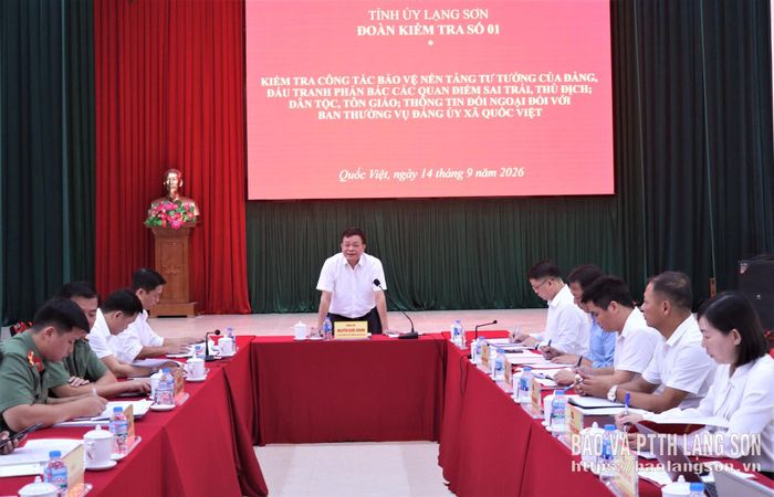 Đồng chí Nguyễn Quốc Khánh, Ủy viên Ban Thường vụ Tỉnh ủy, Trưởng Ban Tuyên giáo Tỉnh ủy phát biểu tại buổi kiểm tra