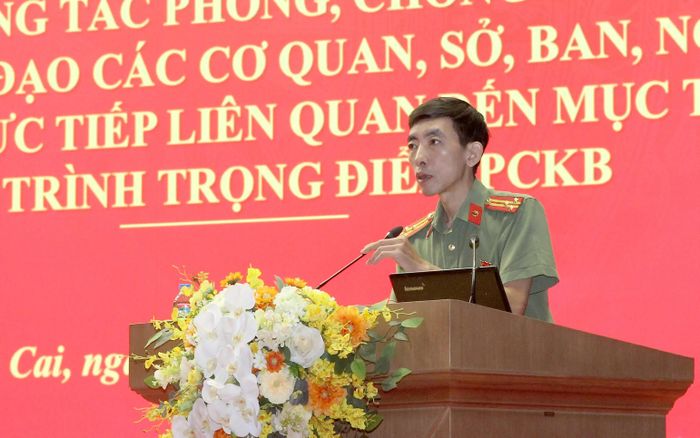 Báo cáo viên Cục An ninh nội địa (Bộ Công an) truyền đạt chuyên đề tại hội nghị.