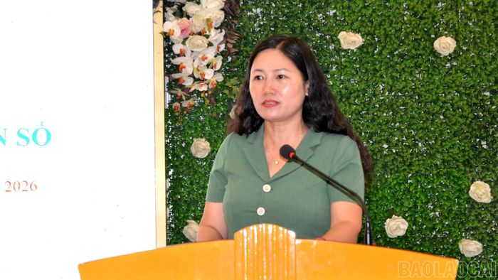 Phó trưởng Ban Thường trực Ban Tuyên giáo Tỉnh ủy Đoàn Thị Thanh Tâm phát biểu định hướng công tác tuyên truyền già hóa dân số trong giai đoạn hiện nay.