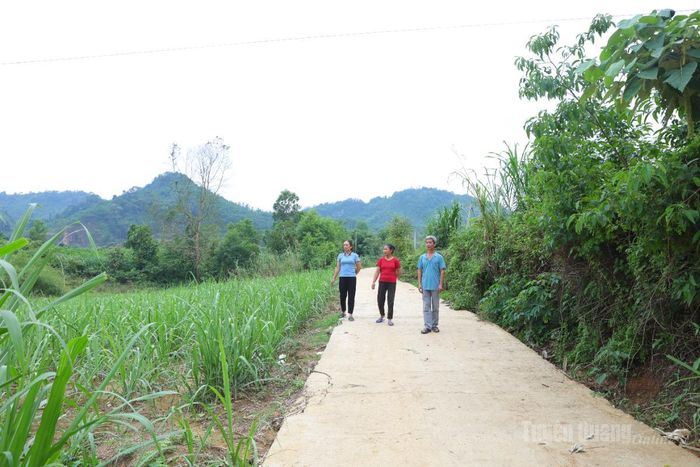 Tuyến đường bê tông vào khu sản xuất Khau Điến (thôn Minh Lai) được bê tông hóa tạo thuận lợi cho nhân dân phát triển sản xuất.