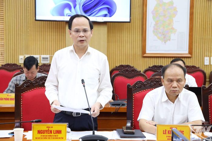 Đồng chí Nguyễn Linh, Ủy viên Ban Thường vụ Tỉnh ủy, Phó Chủ tịch Thường trực UBND tỉnh phát biểu tại Hội nghị.