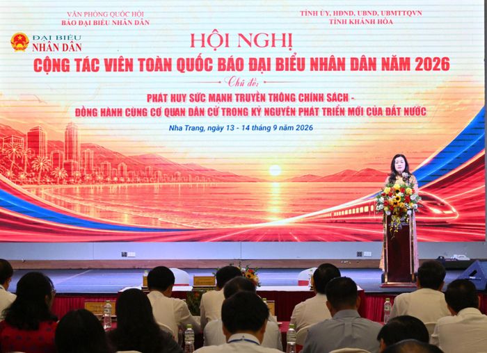 Tổng Biên tập Báo Đại biểu Nhân dân Phạm Thị Thanh Huyền phát biểu khai mạc hội nghị. Ảnh: Quang Khánh