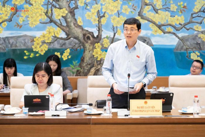 ĐBQH hoạt động chuyên trách tại Ủy ban Pháp luật và Tư pháp Đỗ Đức Hiển phát biểu tại phiên họp