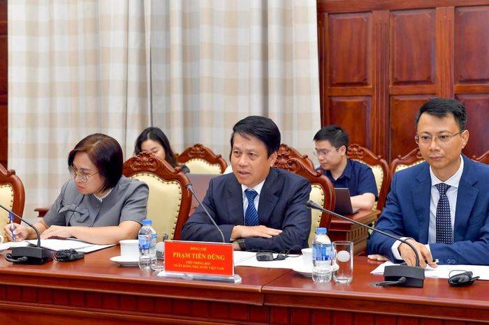 Phó Thống đốc Phạm Tiến Dũng phát biểu tại buổi làm việc