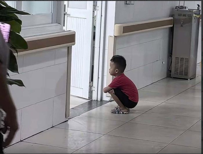 Hình ảnh Lion ngồi xổm trước cửa phòng sinh ngóng em khiến nhiều người vừa thích thú, vừa xúc động. (Ảnh: Cắt từ clip)