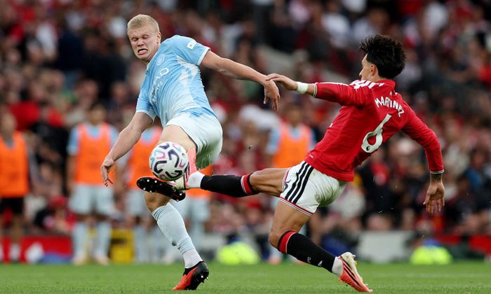 Haaland ghi bàn quyết định giúp Man City thắng Man Utd 1-0. (Ảnh: Reuters)
