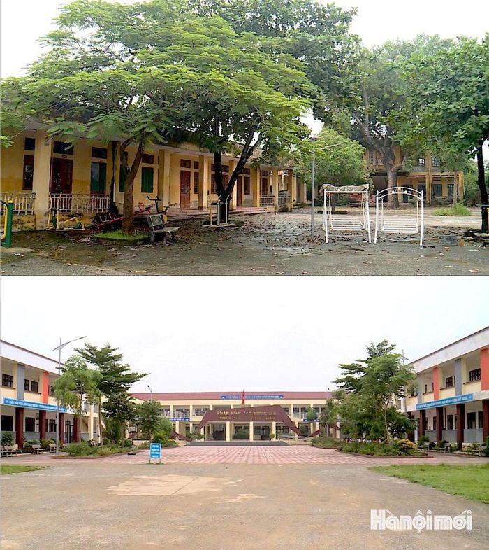Điểm trường Tiểu học Tảo Dương Văn cũ (trên) và Trường Tiểu học Vân Đình 3, phân hiệu Tảo Dương (dưới). Ảnh: Lại Tấn