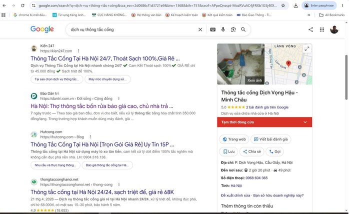 Các thông tin quảng cáo cung cấp dịch vụ thông tắc cống tràn đầy trên mạng. Ảnh minh họa.