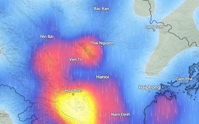 Dự báo mưa ở một số khu vực tại miền Bắc sáng mai, 16/9. Ảnh: Zoom Earth, OpenStreetMap, ICON.