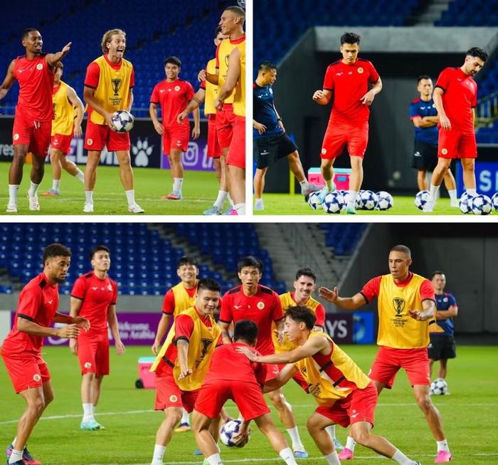 Cầu thủ Công an Hà Nội hứng khởi tập luyện trước trận ra quân C1 châu Á (Ảnh: CAHN FC)
