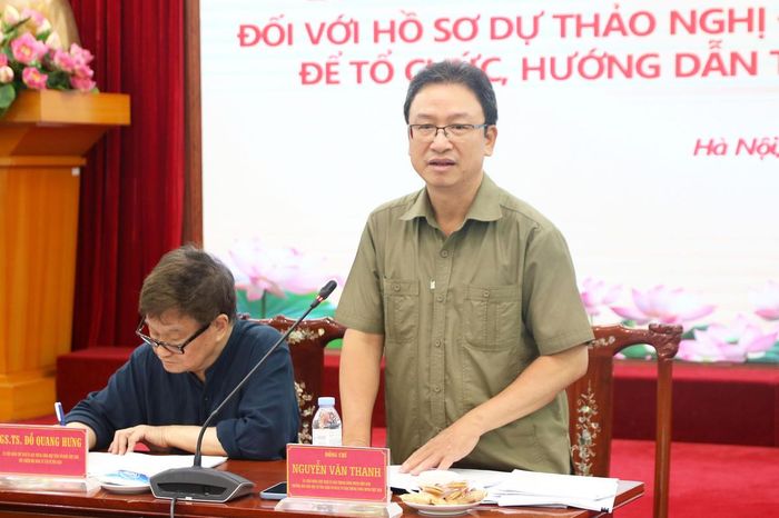 TS Nguyễn Văn Thanh - Ủy viên Đoàn Chủ tịch, Trưởng ban Dân tộc và Tôn giáo Cơ quan Ủy ban Trung ương MTTQ Việt Nam phát biểu tại Hội nghị.