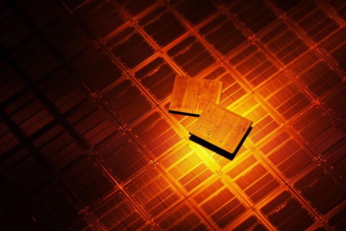 Chip HBM của Samsung trên một tấm wafer. Ảnh: Bloomberg.