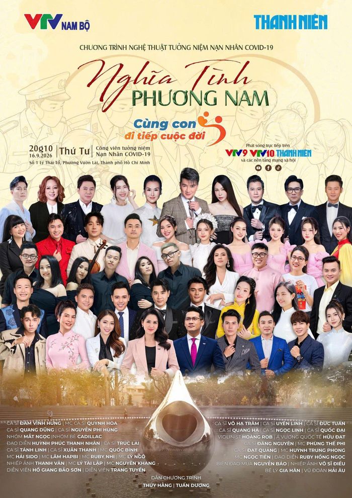 Đông đảo nghệ sĩ Việt góp mặt trong chương trình nghệ thuật chính luận Nghĩa tình Phương Nam - Cùng con đi tiếp cuộc đời. Ảnh: BTC