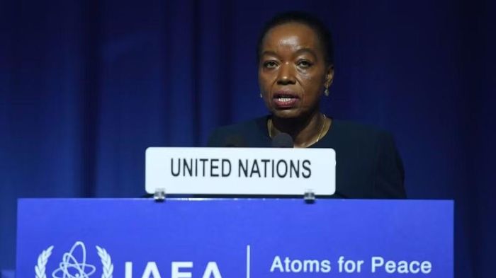 Bà Monica Juma, Giám đốc Văn phòng Liên hợp quốc tại Vienna, phát biểu tại Hội nghị toàn thể lần thứ 70 của IAEA ở Vienna, Áo, ngày 14/9/2026. (Ảnh: Tân Hoa Xã)
