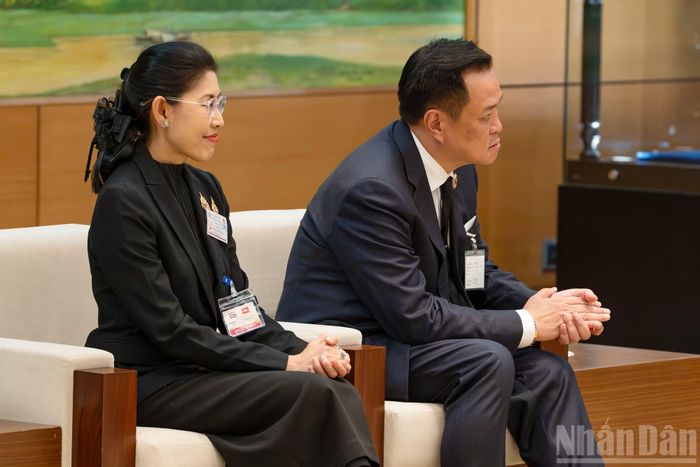 Các đại biểu tháp tùng Nhà vua Vương quốc Thái Lan Maha Vajiralongkorn Phra Vajiraklaochaoyuhua và Hoàng hậu dự hội kiến.