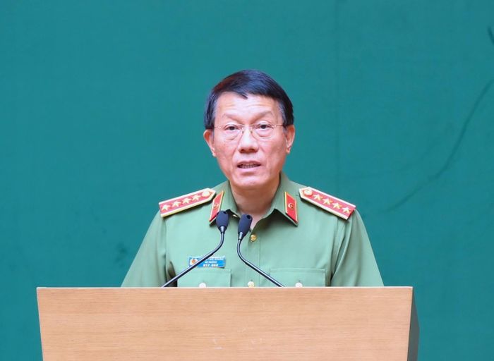 Bộ trưởng Bộ Công an Lương Tam Quang phát biểu tại Lễ công bố. Ảnh: BỘ CÔNG AN.