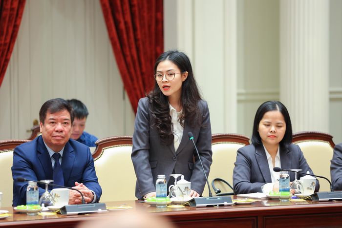 Đại biểu phát biểu tại buổi làm việc của Tổng Bí thư, Chủ tịch nước Tô Lâm với đại diện Ban Chấp hành Liên hiệp các tổ chức hữu nghị Việt Nam nhiệm kỳ 2026-2031. Ảnh: HẢI YẾN