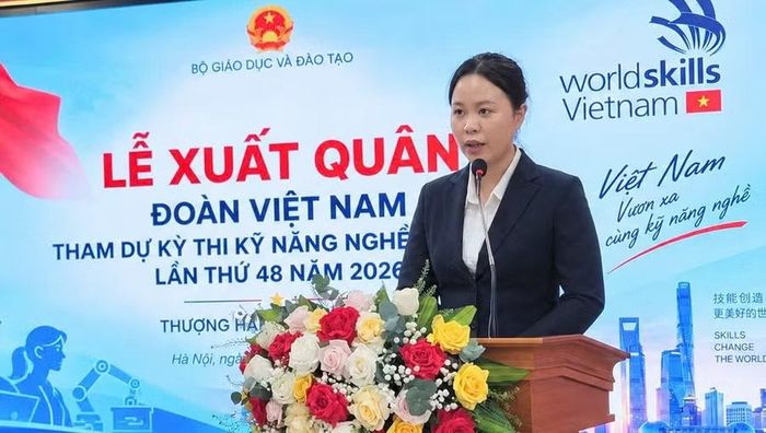 Đại diện thí sinh tham dự Kỳ thi kỹ năng nghề thế giới lần thứ 48, năm 2026 phát biểu.