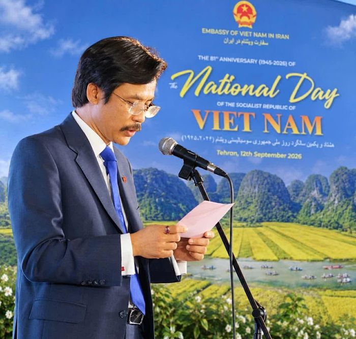 Đại sứ Việt Nam tại Iran Nguyễn Lương Ngọc phát biểu tại Lễ kỷ niệm 81 năm Quốc khánh Việt Nam. (Nguồn: Đại sứ quán Việt Nam tại Iran)