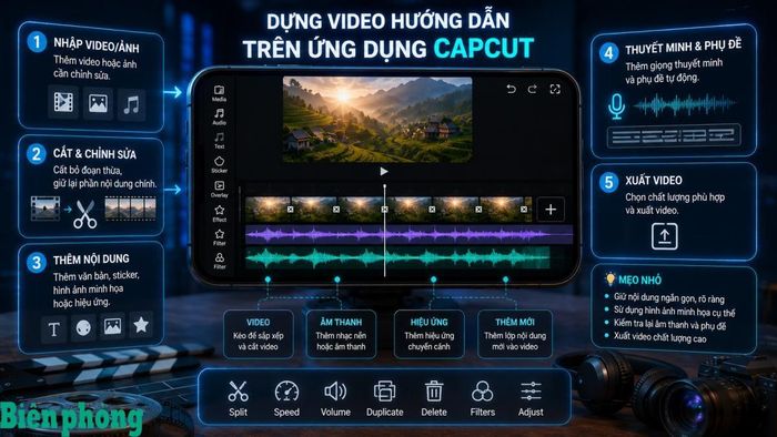 Dựng video hướng dẫn trên ứng dụng CapCut. Đồ họa: Thái Bình