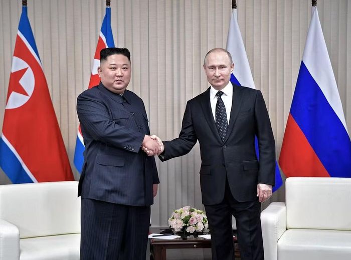 Cuộc gặp giữa Chủ tịch Triều Tiên Kim Jong Un và Tổng thống Nga Vladimir Putin năm 2019. Ảnh: Kremlin.ru