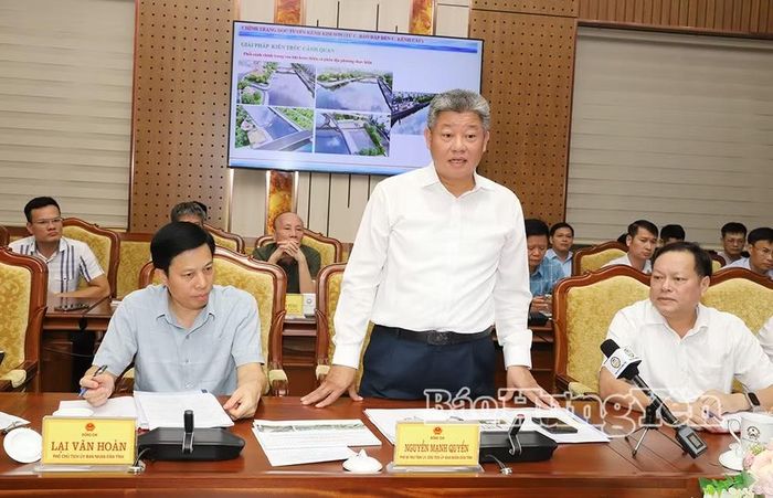 Chủ tịch UBND tỉnh Hưng Yên Nguyễn Mạnh Quyền phát biểu tại buổi làm việc. Ảnh: Báo Hưng Yên.