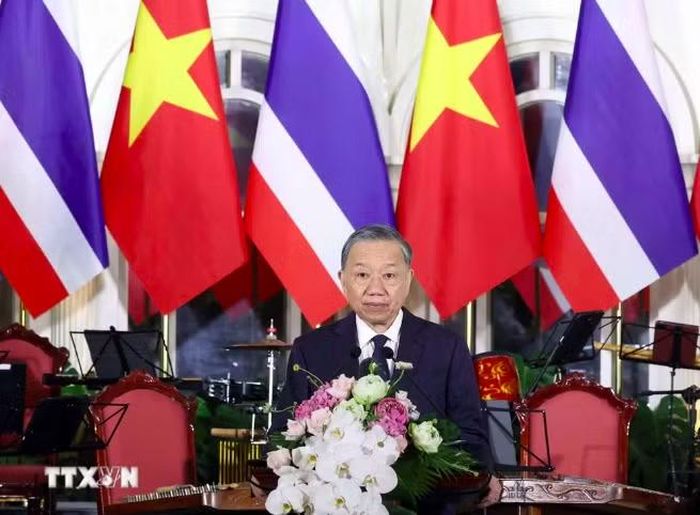 Tổng Bí thư, Chủ tịch nước Tô Lâm phát biểu tại tiệc chiêu đãi. (Ảnh: TTXVN)