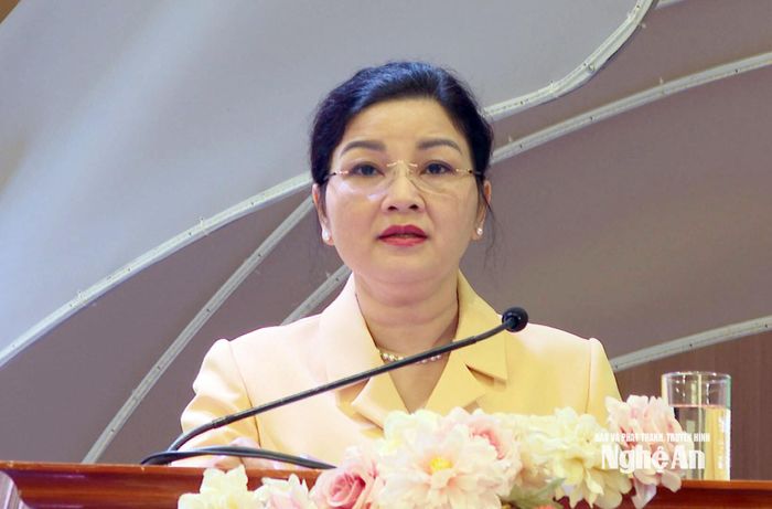 Đồng chí Nguyễn Thị Hồng Hoa - Ủy viên Ban Thường vụ, Chủ nhiệm Ủy ban Kiểm tra Tỉnh ủy phát biểu khai mạc. Ảnh: Mai Hương