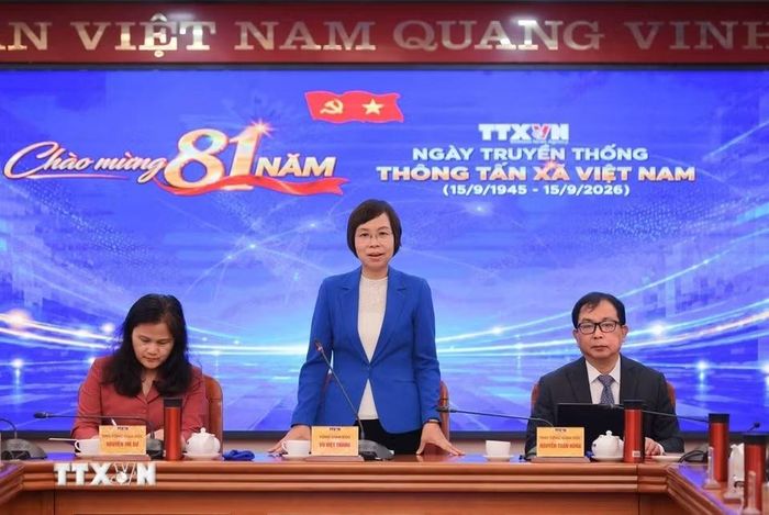 Đồng chí Vũ Việt Trang, Ủy viên Ban Thường vụ Đảng ủy các cơ quan Đảng Trung ương, Bí thư Đảng ủy, Tổng giám đốc Thông tấn xã Việt Nam, Phó trưởng ban Tuyên giáo Trung ương phát biểu tại Hội nghị. (Ảnh: Hoàng Hiếu/TTXVN)