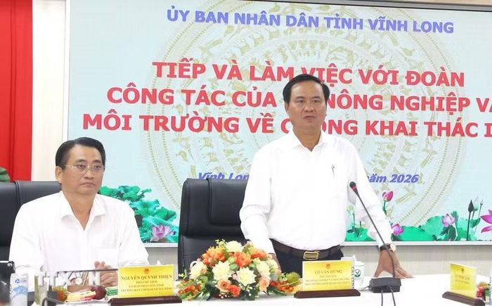 Thứ trưởng Bộ Nông nghiệp và Môi trường Võ Văn Hưng phát biểu tại buổi làm việc. (Ảnh: Lê Thúy Hằng/TTXVN)