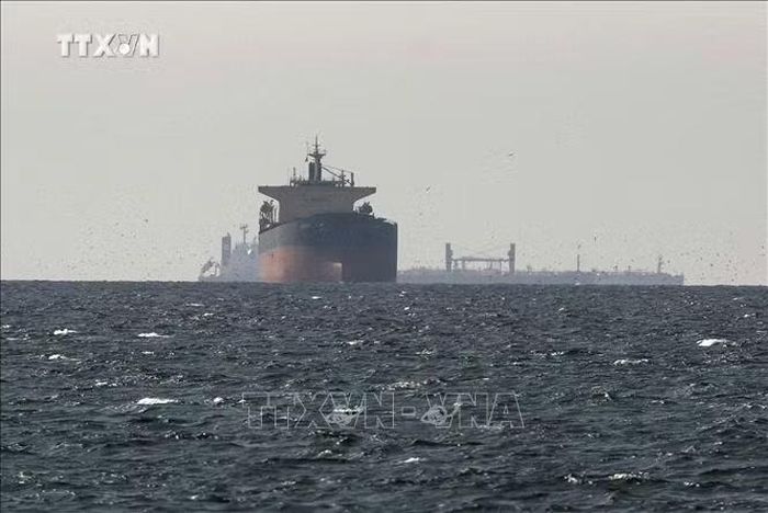 Tàu hàng tại eo biển Hormuz. Ảnh: THX/TTXVN phát
