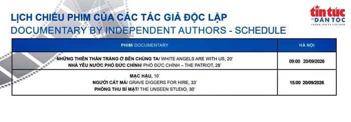 Lịch chiếu các bộ phim trong khuôn khổ Liên hoan phim.