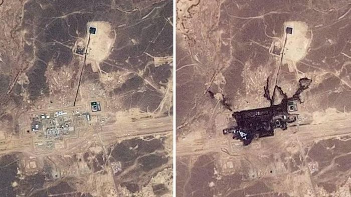Ảnh vệ tinh chụp trạm bơm dầu gần Medina trước (trái) và sau vụ bị UAV tấn công hôm 10/9. Ảnh: Reuters.