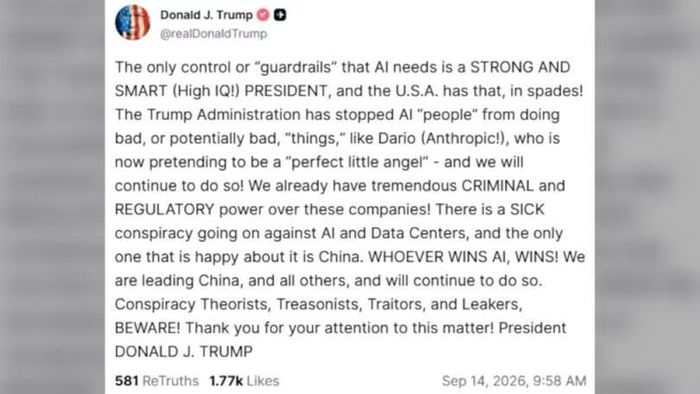 Một bài viết của ông Trump trên Truth Social sáng 14/9. Ảnh: CP24.