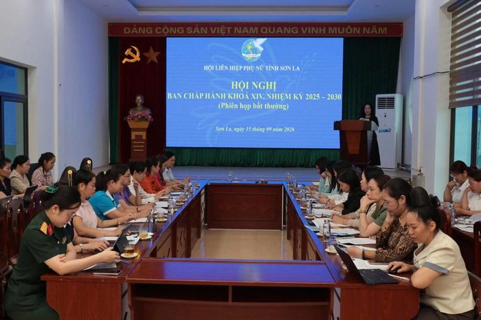 Toàn cảnh buổi làm việc của Hội nghị Ban Chấp hành Hội Liên hiệp Phụ nữ tỉnh Sơn La khoá XIV, nhiệm kỳ 2025-2030