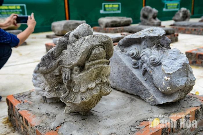 Đầu rồng đá được phát hiện tại tòa miếu số 7 ở Lam Kinh năm 2008. Những đường nét chạm khắc trên đầu rồng cho thấy trình độ tạo tác đá tinh xảo, đồng thời phản ánh biểu tượng quyền lực của vương triều.