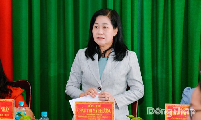 Đồng chí Châu Thị Mỹ Phương phát biểu tại buổi làm việc.