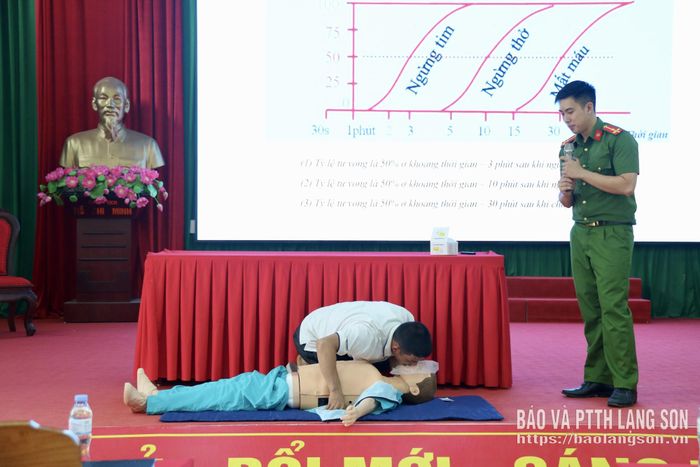 Học viên thực hành kỹ thuật hà hơi thổi ngạt trong tình huống giả định