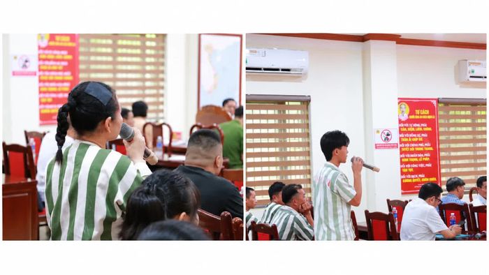 Các phạm nhân nêu thắc mắc về việc làm, đào tạo nghề tại hội nghị.