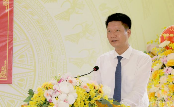 Đồng chí Nguyễn Thế Phước - Phó Bí thư Tỉnh ủy, Chủ tịch Ủy ban MTTQ Việt Nam tỉnh phát biểu tại hội nghị.