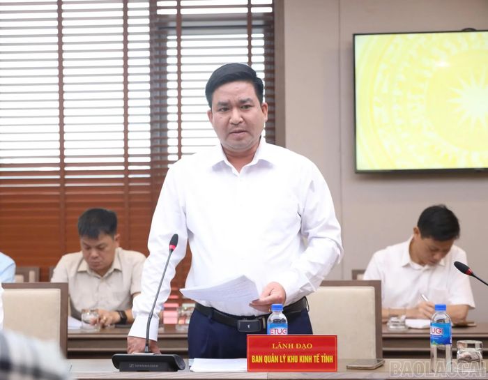 Lãnh đạo Ban Quản lý Khu kinh tế tỉnh báo cáo tình hình triển khai dự án.