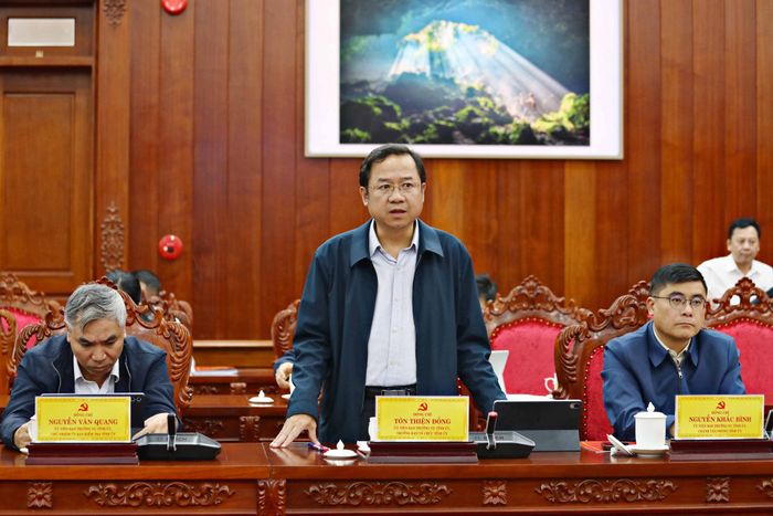 Đồng chí Tôn Thiện Đồng, Ủy viên Ban Thường vụ Tỉnh ủy, Trưởng Ban Tổ chức Tỉnh ủy phát biểu tại hội nghị