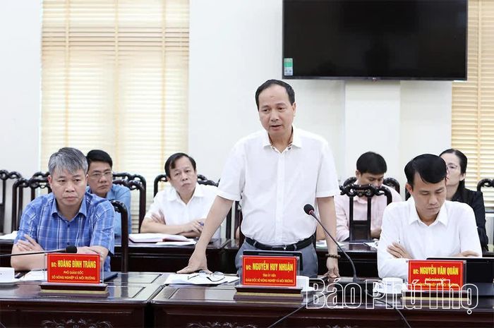 Đồng chí Giám đốc Sở Tài nguyên và Môi trường Nguyễn Huy Nhuận phát biểu tại buổi làm việc.