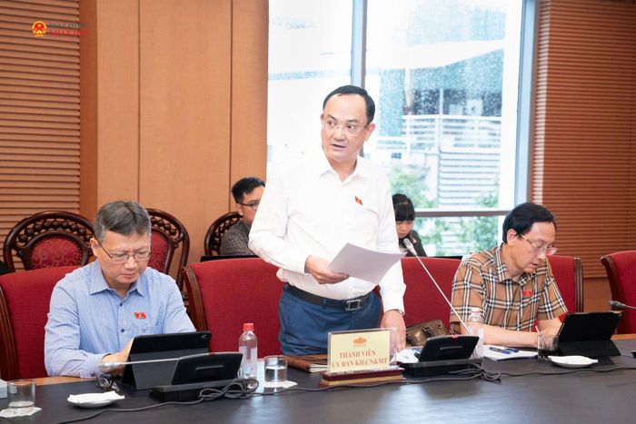 ĐBQH hoạt động chuyên trách tại Ủy ban Khoa học, Công nghệ và Môi trường Nguyễn Ngọc Sơn phát biểu tại phiên họp