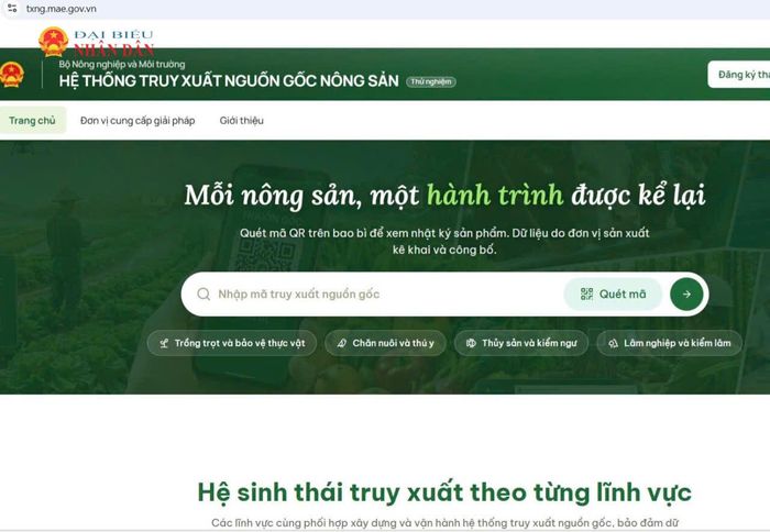 Hình ảnh Hệ thống TXNG nông sản của Bộ NN-MT tại địa chỉ: txng.mae.gov.vn. Ảnh: Quang Phương chụp màn hình
