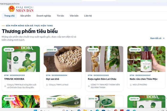 Hình ảnh Hệ thống TXNG nông sản của Bộ NN-MT tại địa chỉ: mae.txng.gov.vn. Ảnh: Quang Phương chụp màn hình