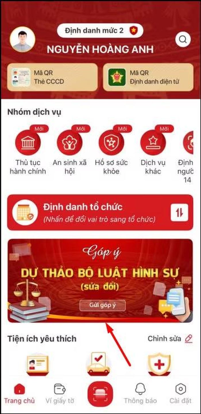 Màn hình trang chủ.